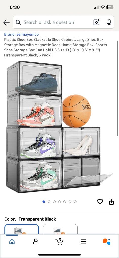 NEW 6-Pack Plastic Shoe Box Stackable Shoe Cabinet