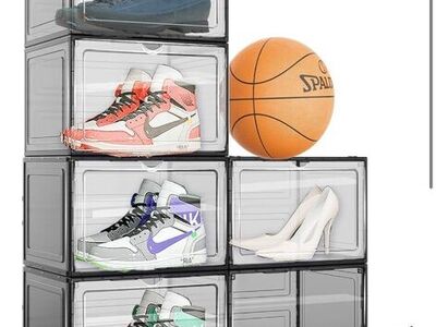 NEW 6-Pack Plastic Shoe Box Stackable Shoe Cabinet