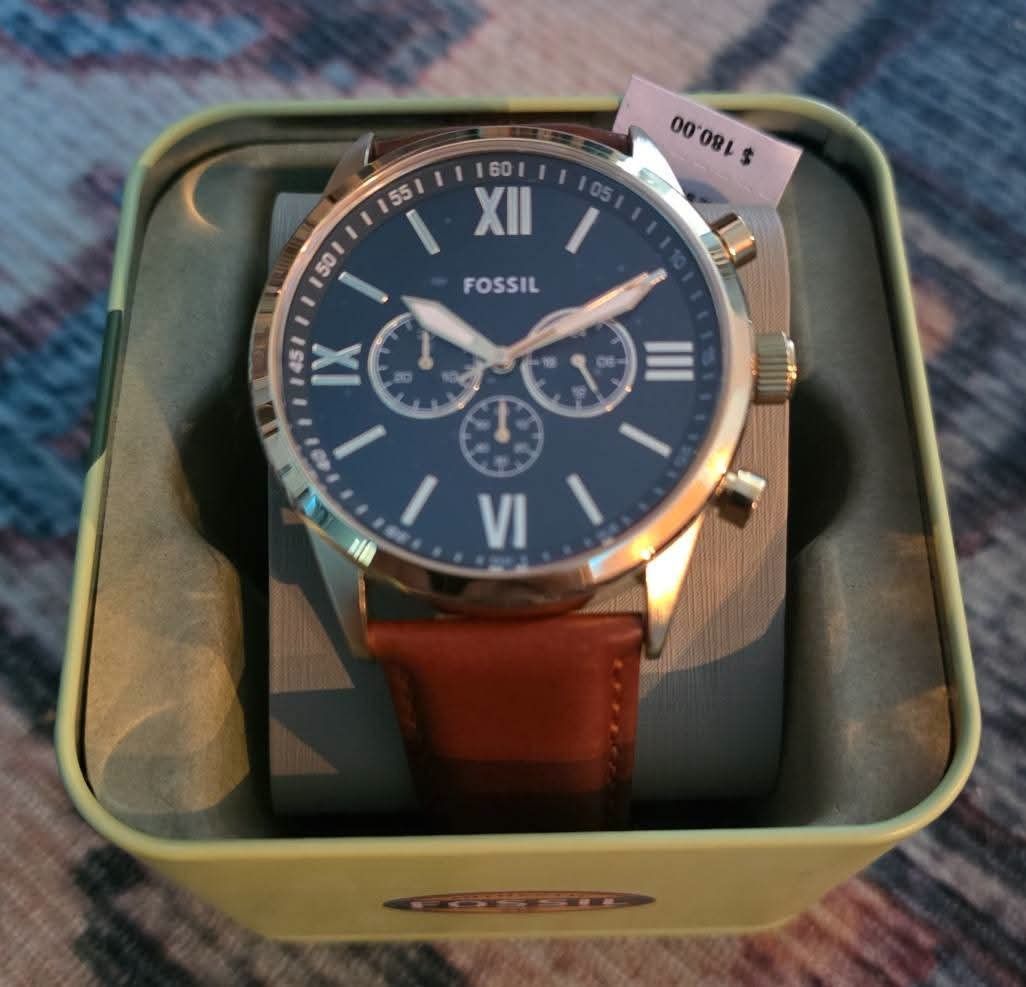 Fossil Chronograph Watch with Brown Leather Strap BQM2261 New with Tags