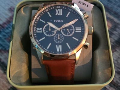 Fossil Chronograph Watch with Brown Leather Strap BQM2261 New with Tags