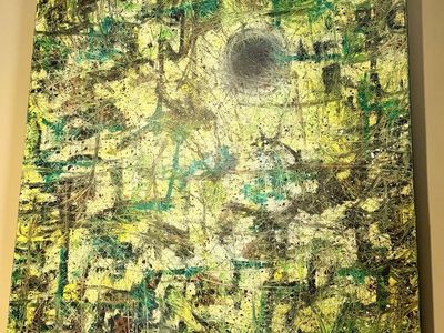Large Abstract Expressionist Drip Painting - Green, Yellow & Black Wall Art on Canvas 4x4 ft