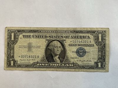 Vintage 1957 A Series 1 Dollar Star Note Silver Certificate US Currency