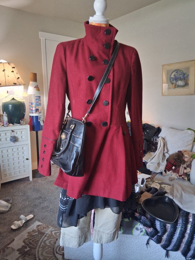 Calvin Klein Women's Red Button-Front Wool Blend Coat - Size 6