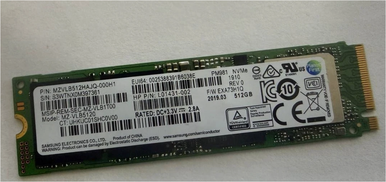 Samsung PM981 m.2 512GB NVMe SSD, DRAM Cache Storage Drive