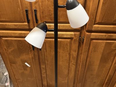 65” Tall 3-Light Floor Lamp – Black with Frosted Shades