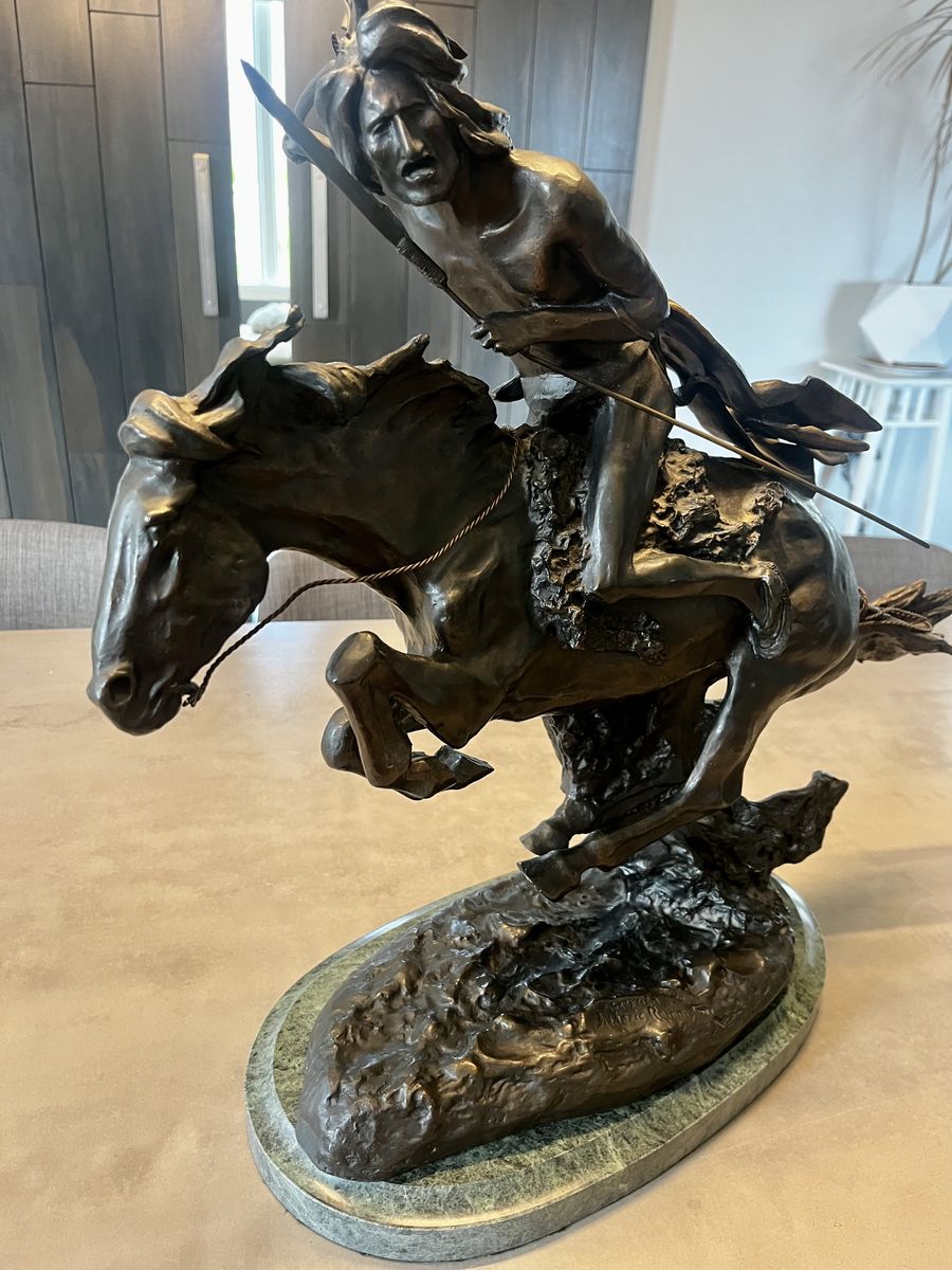 Vintage Frederic Remington "The Cheyenne" Bronze Statue - 19" Bronze Western Art