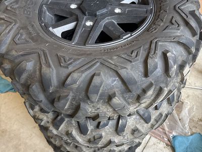 Tires and rims off Polaris RZR 1000.