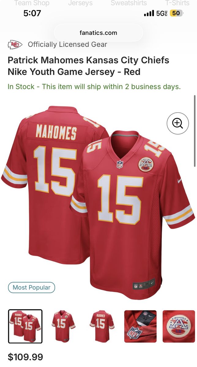 Youth large Patrick mahomes jersey 
