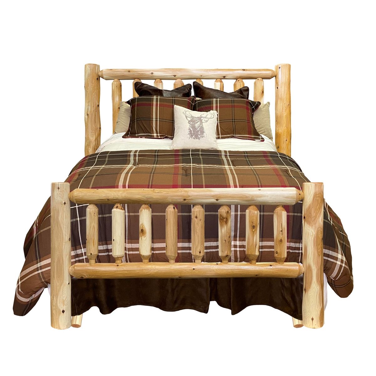 Rustic Natural Log Bedroom Set - Log Bed Frame and 2 Nightstands