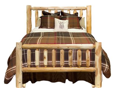 Rustic Natural Log Bedroom Set - Log Bed Frame and 2 Nightstands