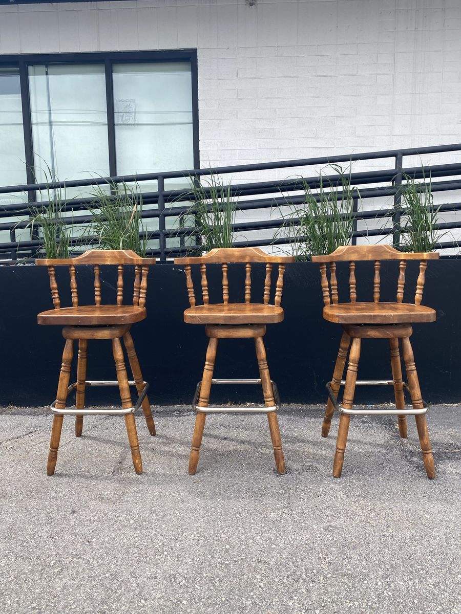 Vintage Captain’s Swivel Bar Stools - Set of 3 Chairs