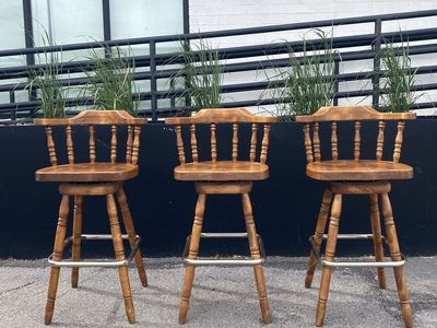 Vintage Captain’s Swivel Bar Stools - Set of 3 Chairs