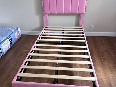 Girls Pink Upholstered Twin Bed