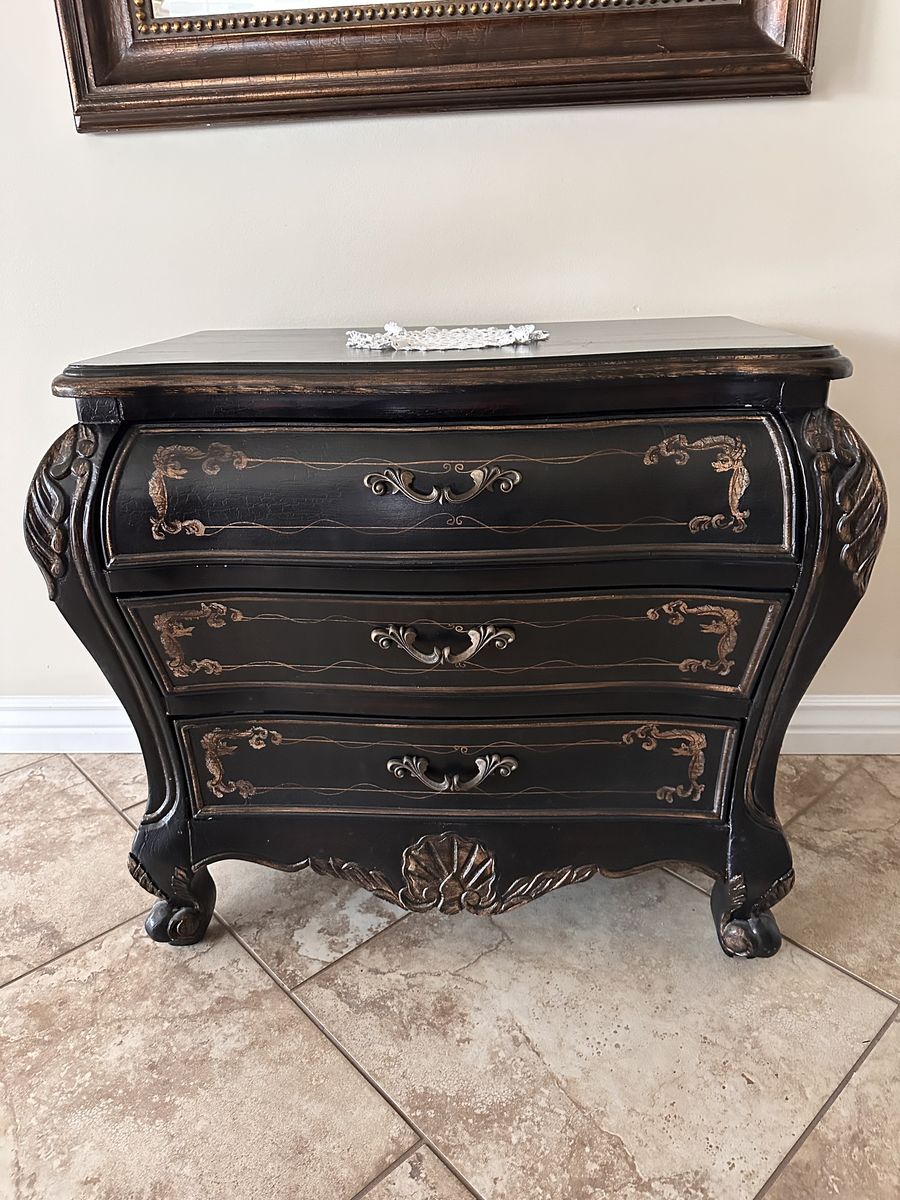 Drawers Bombay Chest,Black and Gold Sideboard