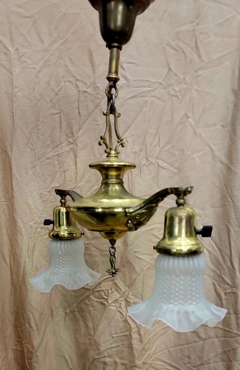 Antique, hanging, brass light Fixture