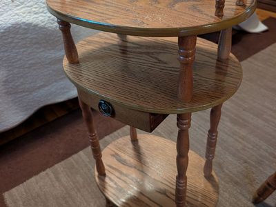 Vintage 3-Tier Oval Oak Accent / Telephone Table