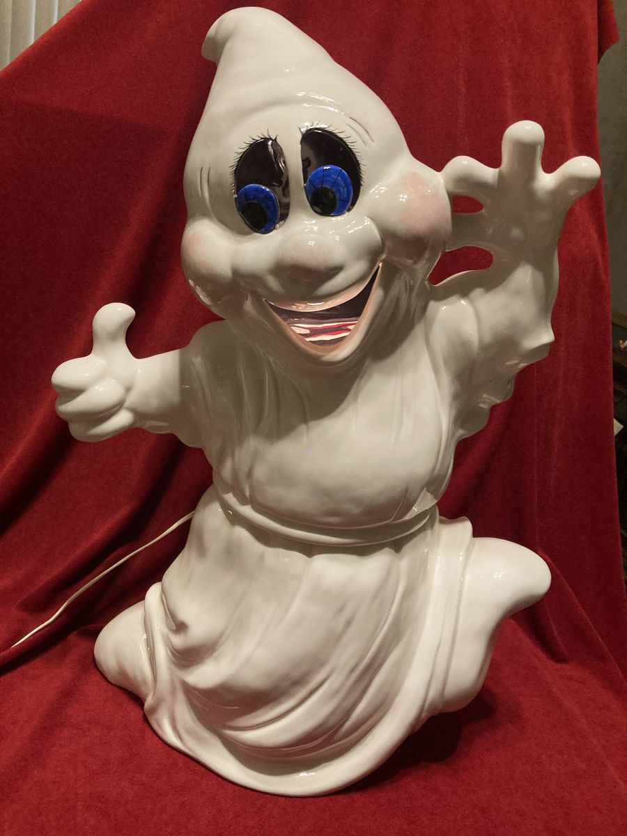 Vintage Lighted Casper Smiling Ceramic Ghost 23 Inch Holland Mold