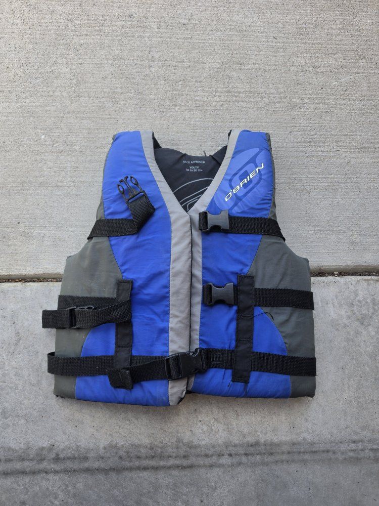 O'Brien Youth USCG Approved Life Vest PFD Blue Gray 50-90 lbs