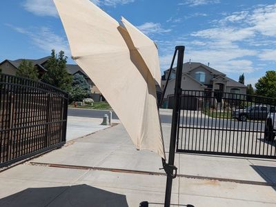 Large Offset Patio Umbrella with Base - Beige/Tan