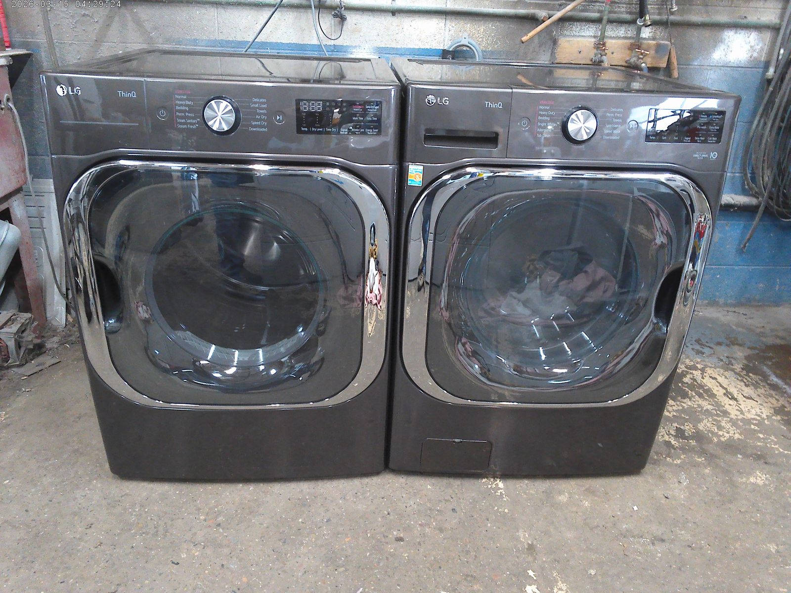LG Thin Q washer with matched electric dryer
