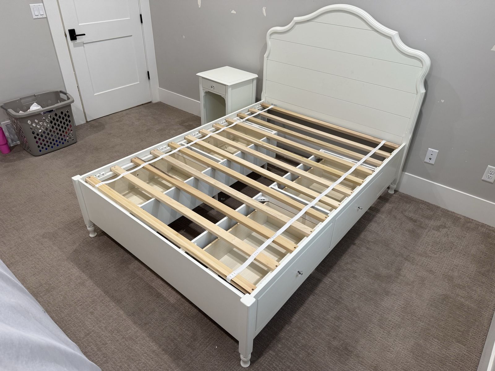 Pottery Barn, White, Full Size Bed w/ Storage Drawers & Nightstand - Excellent Condition