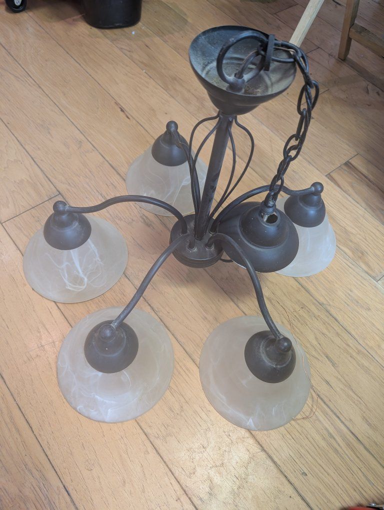 Bronze 5-Light Chandelier with Marbled Glass Shades