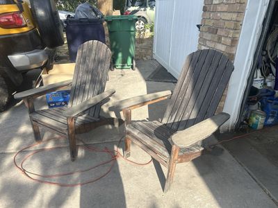 Pair of Wooden Teak Adirondack Outdoor Patio Chairs