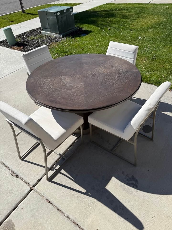 Drew & Jonathan Home “Boulevard” Round Dining Set – Table + 4 Upholstered Chairs - $725