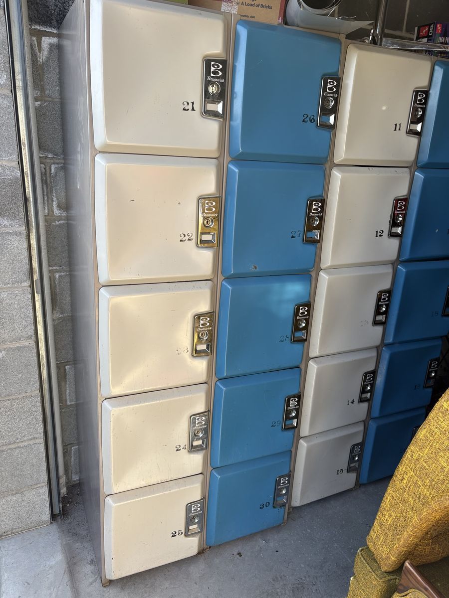 Awesome vintage metal Brunswick bowling lockers mid century modern, retro MCM, storage