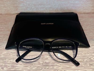 YVES SAINT LAURENT, BLUE EYE GLASS FRAMES(only!) w/LUXURIOUS BLACK LEATHER CASE