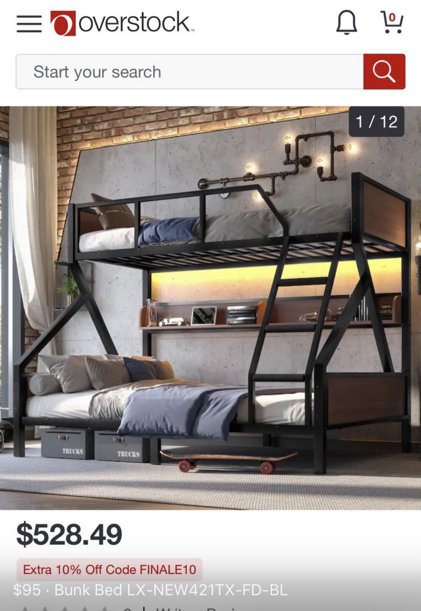 Unbranded Bunk Bed LX-NEW421TX-FD-BL Twin Over Full Loft Bed Black Metal Frame Wood Accents