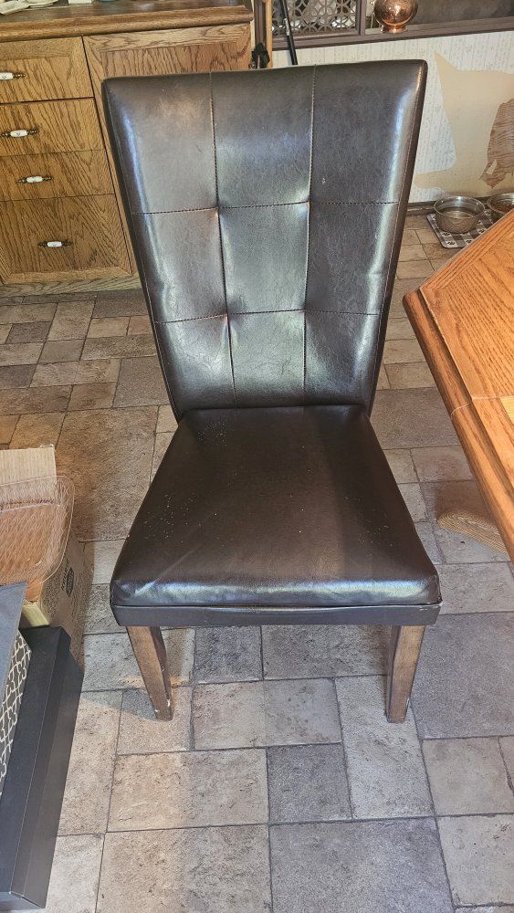 Dark Brown/black Faux Leather Dining Chair with Tufted Back and Wood Legs set of 4