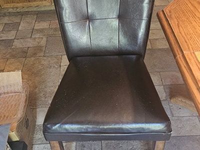 Dark Brown/black Faux Leather Dining Chair with Tufted Back and Wood Legs set of 4