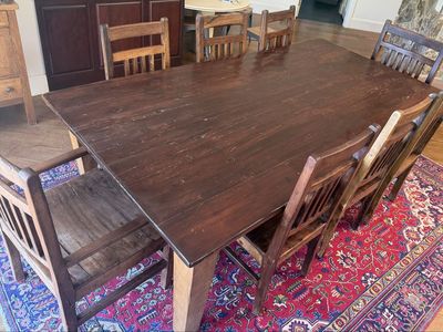 Large Solid Wood Handmade Craftsman Table w/ 10 Chairs
