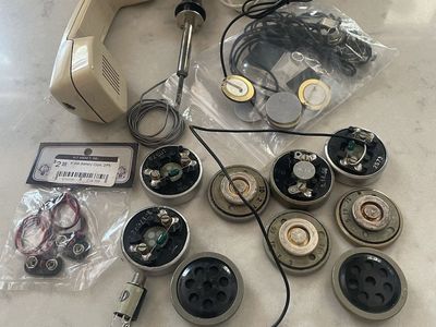 Vintage Phone Handset harmonica mic transmitters, Piezo Pickups, Soldering Iron & 9V Clips - Electronic Parts Lot
