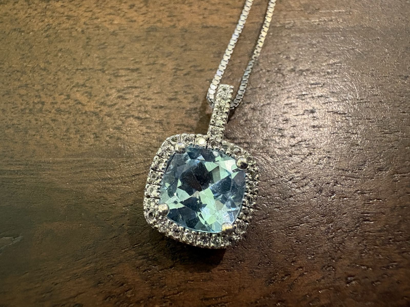Sterling Silver Necklace w/ Lab-Grown Aquamarine & Diamonds