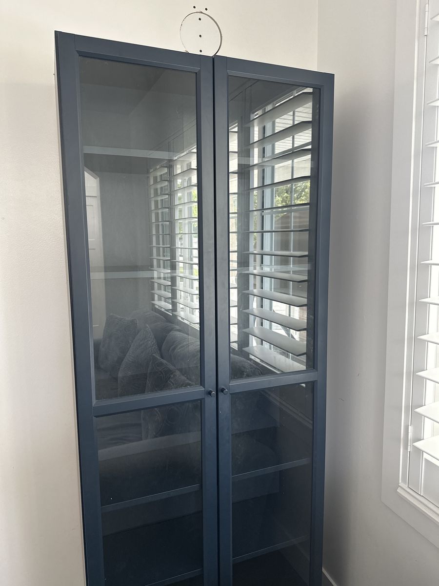 IKEA bookcase / bookshelf blue with glass doors