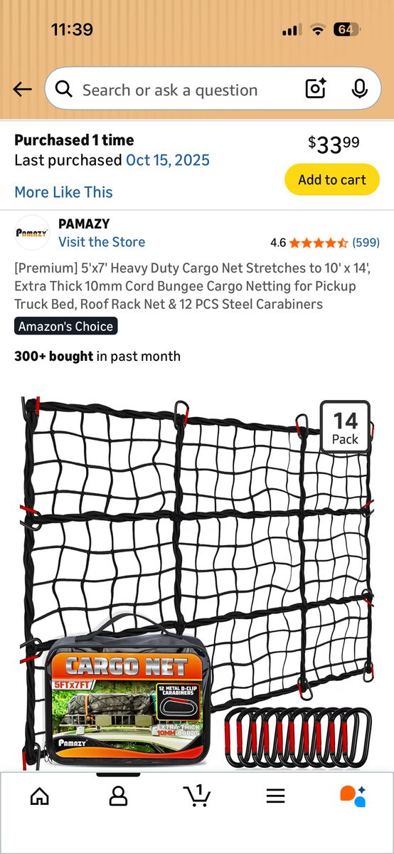 Cargo Net, Bungee 5x7, Stretches To 10x14