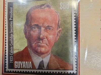 1923-D Peace Silver Dollar Coin & Calvin Coolidge Guyana Stamp - Denver Mint Collectible Set
