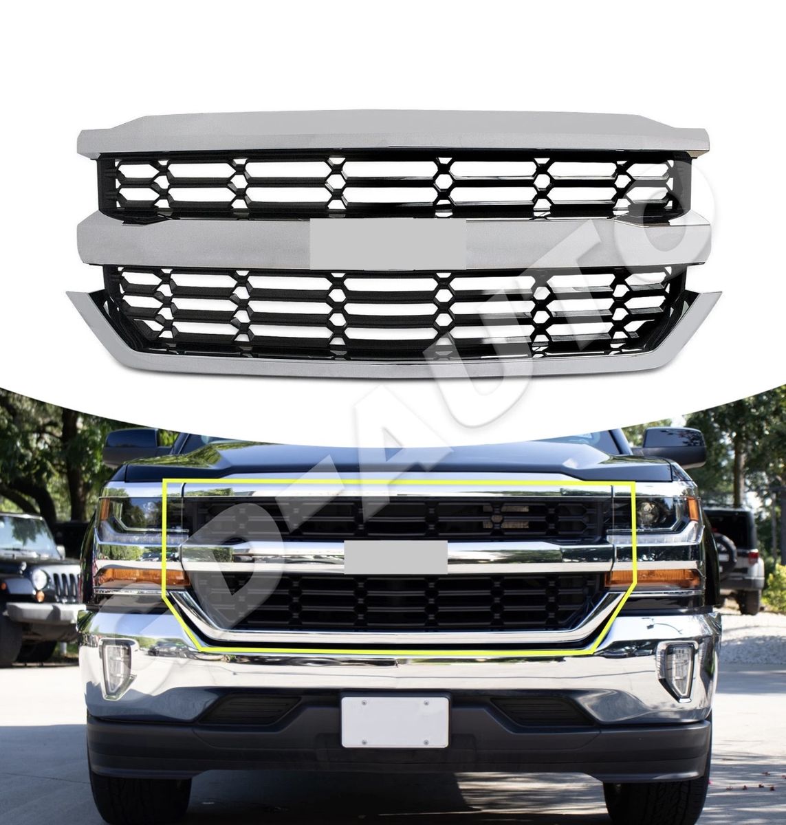 2016-2018 Chevy Silverado 1500 Chrome & Black Front Bumper Grill Grille Assembly