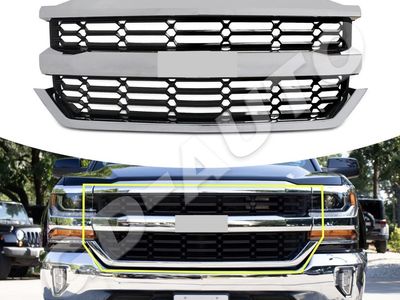 2016-2018 Chevy Silverado 1500 Chrome & Black Front Bumper Grill Grille Assembly