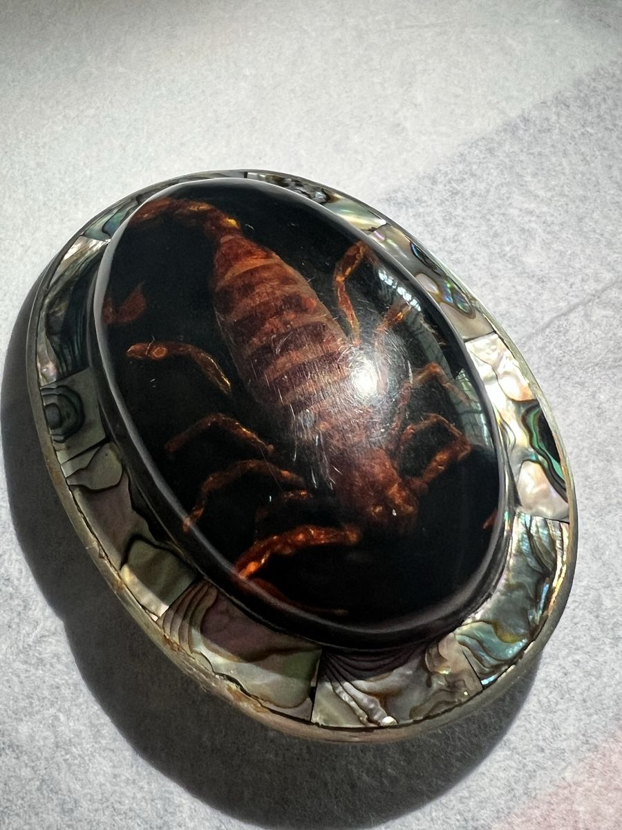 Vintage Abalone Inlaid Resin Scorpion Belt Buckle Oval