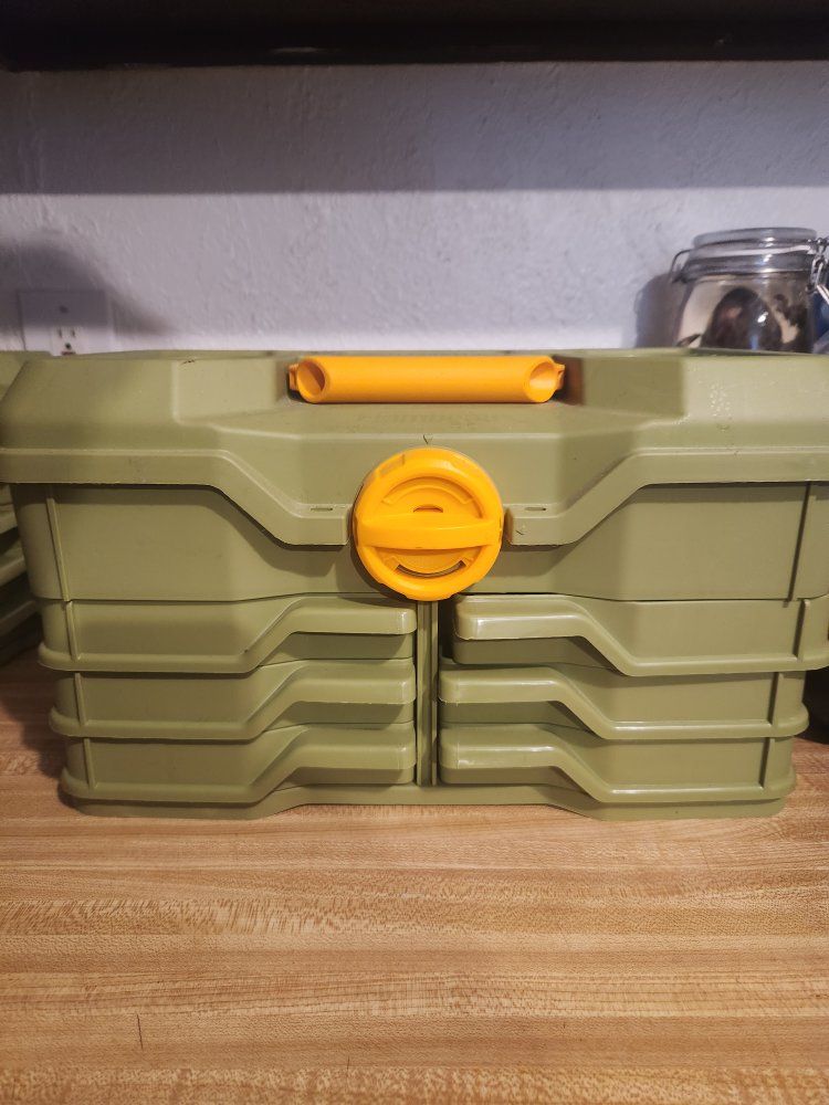 Vintage Plano 747 Guide Series Tackle Box - Green, Multi-Drawer Fishing Storage