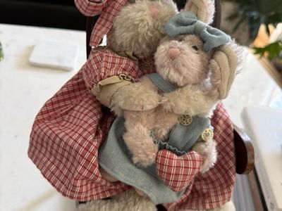 Boyds Bears Plush Bunny Rabbit Mother and Baby Duo in Rocking Chair