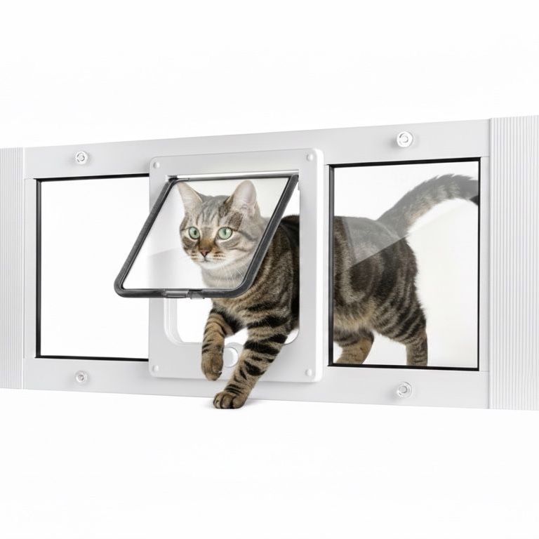 Slevoo Adjustable Window Cat Door 31”–36” Weatherproof Aluminum Pet Door