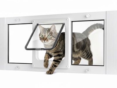 Slevoo Adjustable Window Cat Door 31”–36” Weatherproof Aluminum Pet Door