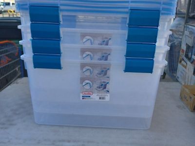 Sterilite 54 Qt Gasket Box Plastic Storage Bin Tote Blue Aquarium (4 Pack)