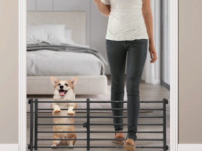 Malier 14" Metal Dog Gate w/ Pet Door 26-41" Pressure Mount Indoor Puppy Gate