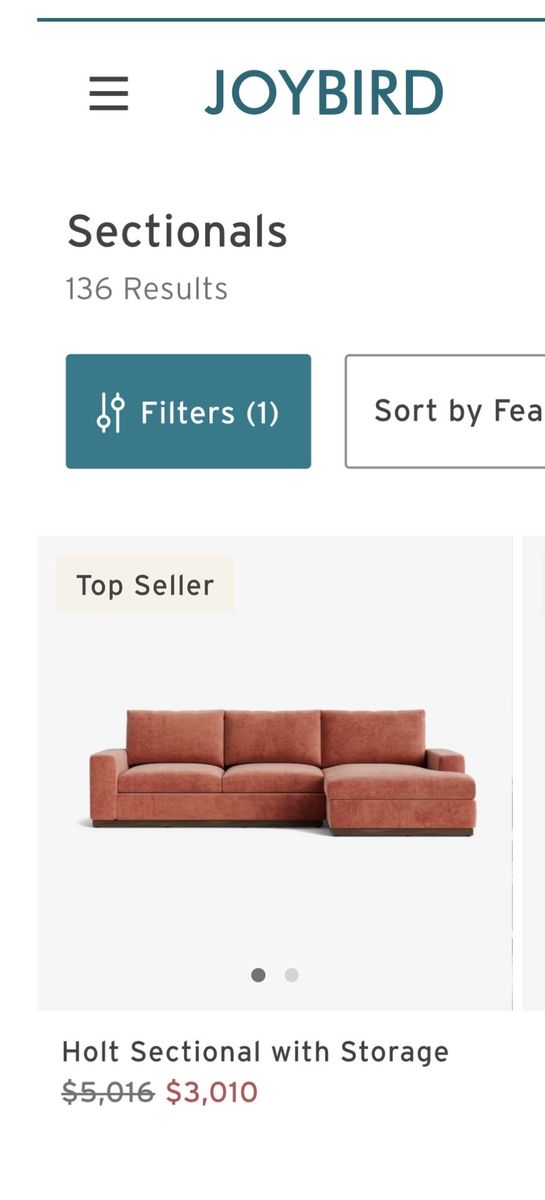 Joybird Holt Sectional Sofa with Storage Chaise - Free delivery!