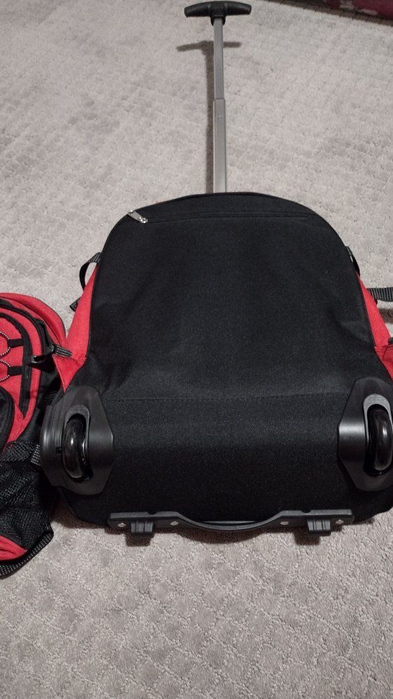 Red Rolling Backpack & Small Matching Backpack Set - Travel, School, or Everyday Use